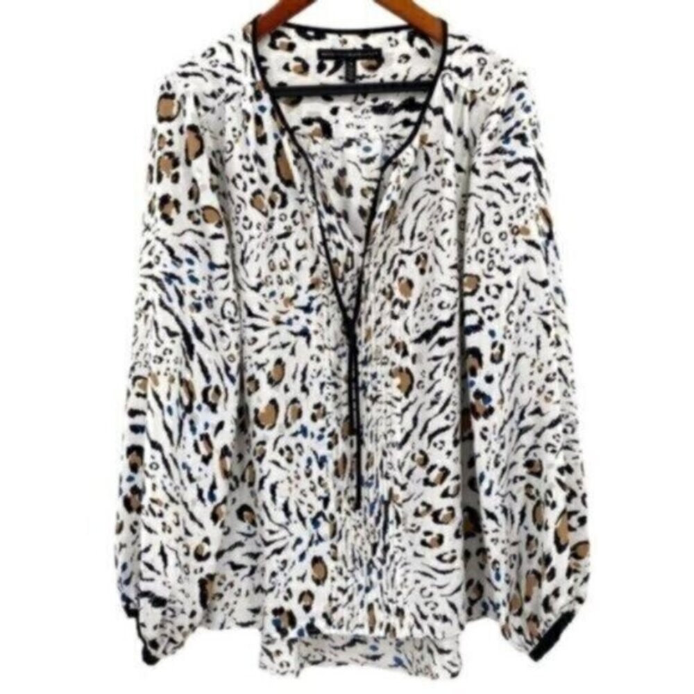 White House Black Market Leopard Print Peasant Blouse